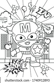 Kids coloring page cute boy superhero stock vector royalty free