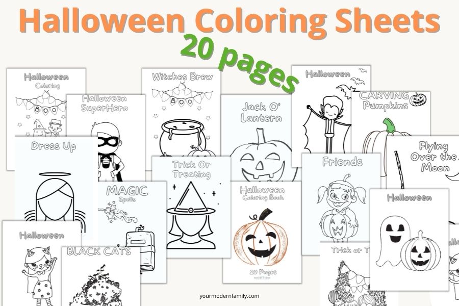 Printable halloween coloring sheet packet