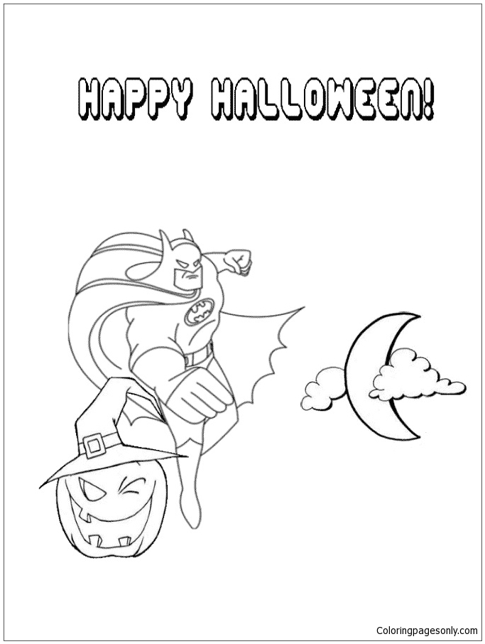 Batman and halloween pumpkin coloring page