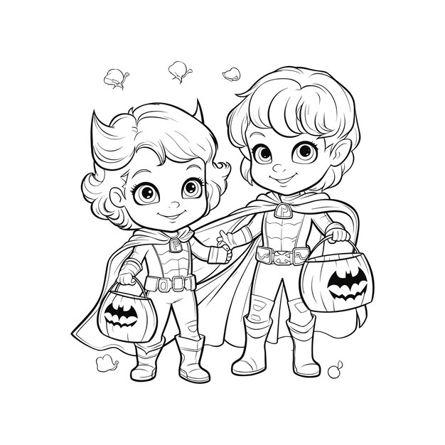 Premium vector halloween children in devil and superhero costumes