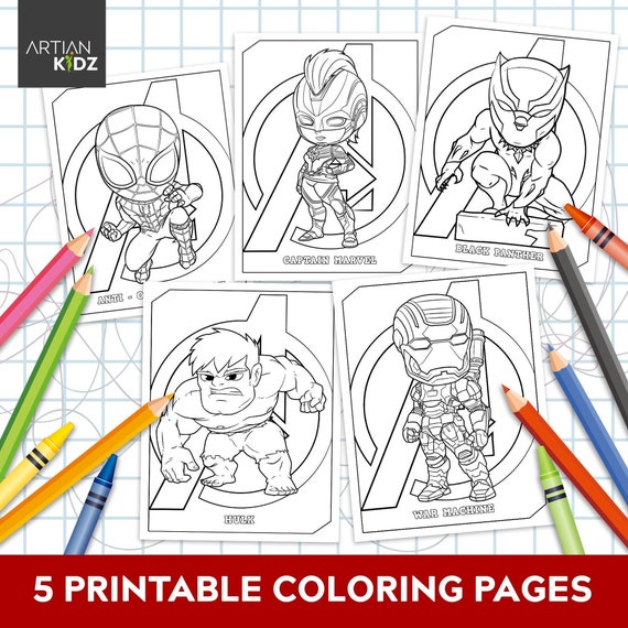 Chibi superhero coloring pages downloadable coloring pages printable coloring pages for kids digital coloring book instant download