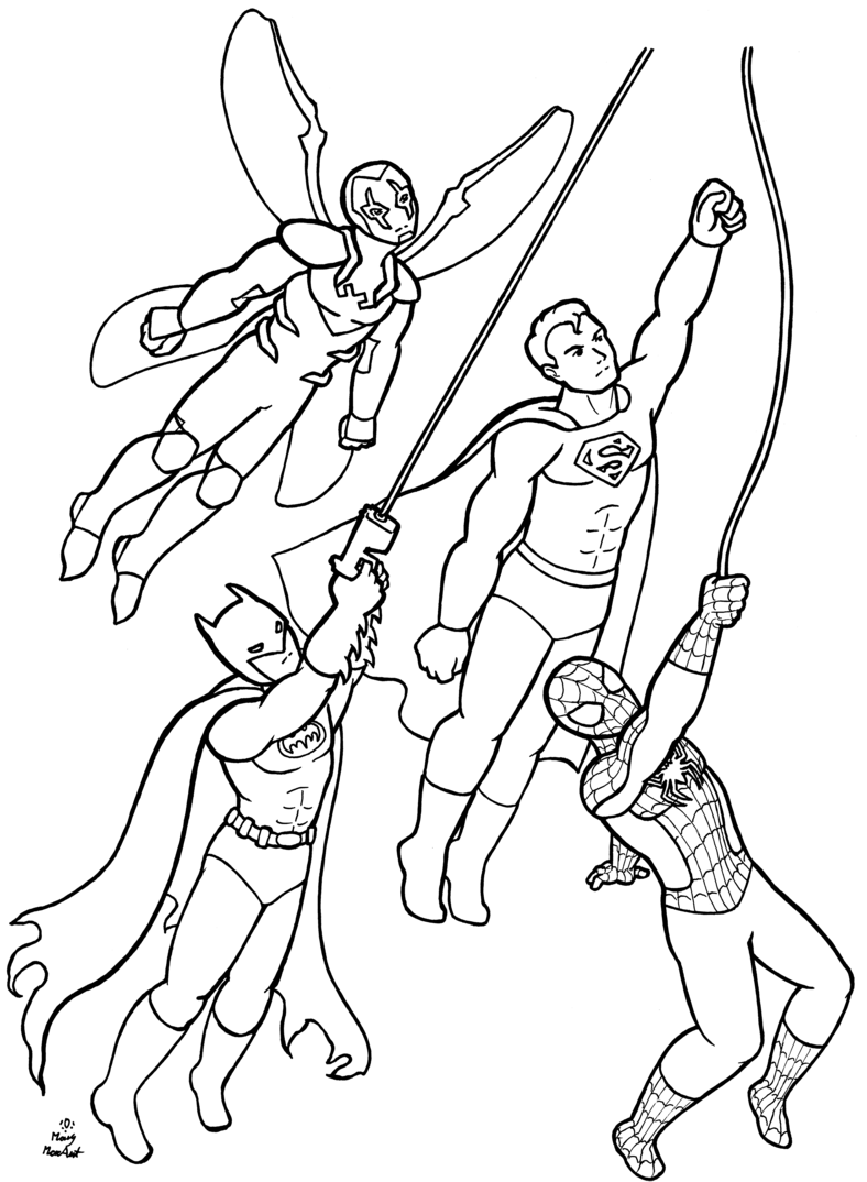 Superheroes coloring page mission by firefiriel on