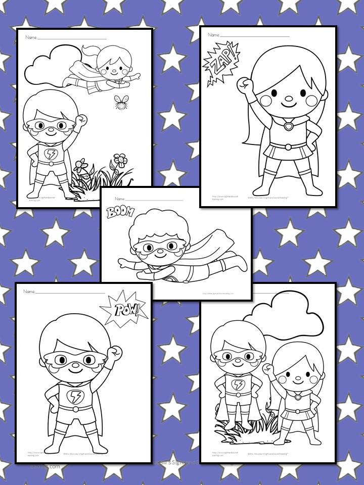 Superheroes coloring pages mrs karles sight and sound reading