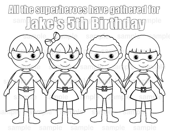 Personalized superhero coloring page birthday party favor colouring activity sheet personalized printable template