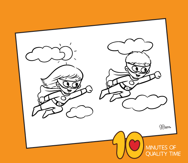 Flying superhero coloring page â minutes of quality time