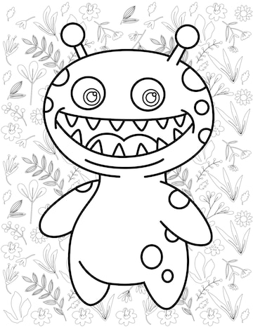 Premium vector monster coloring page monster vector monster white and black monster coloring for kids