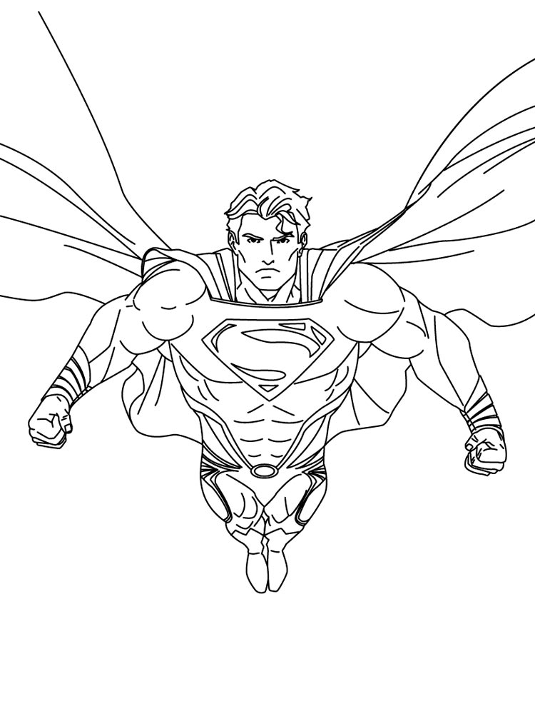 Drawing of a quickly flying superman coloring page