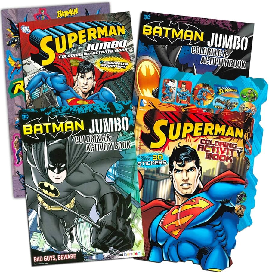 Justice league batman and superman coloring book super set with stickers coloring books over pages total toys games