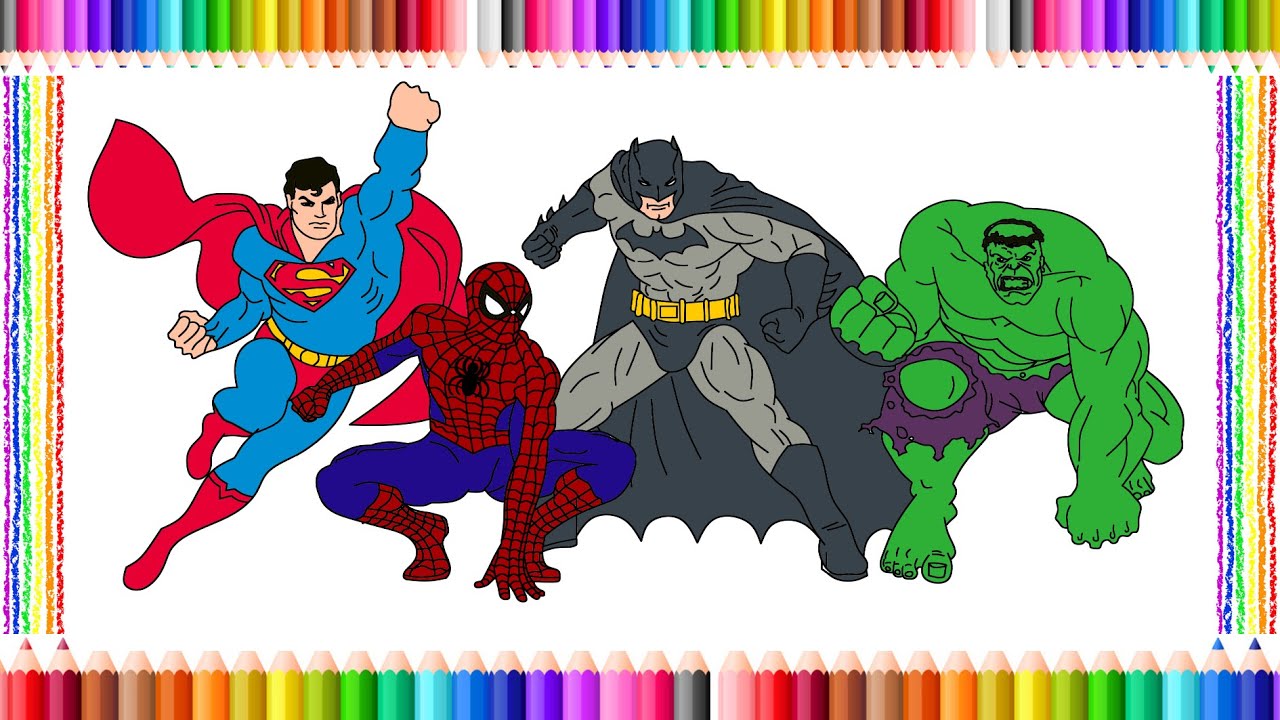 Spideran superan hulk and batan coloring page super heroesñðñðºñðñðºð ððµððððµðº