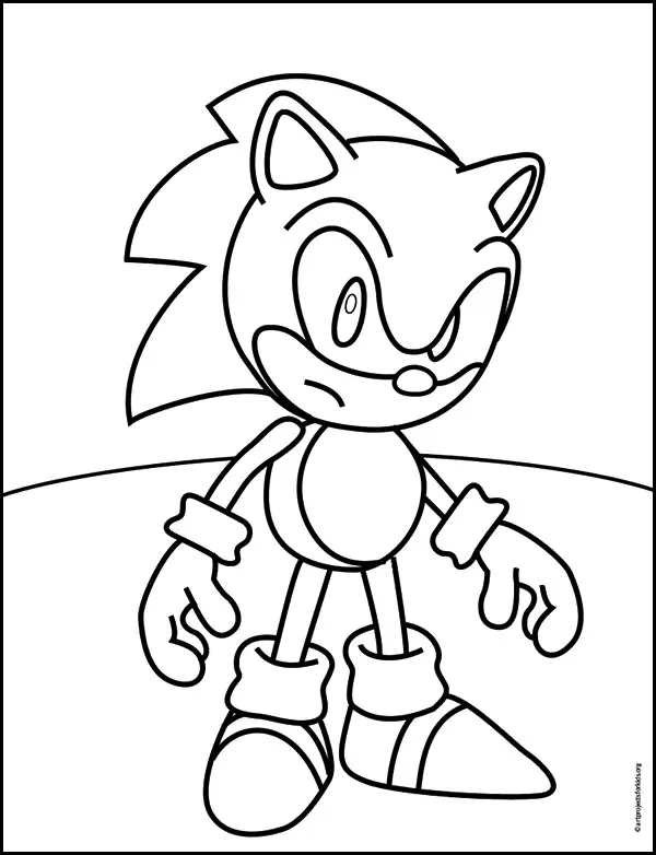 Easy how to draw sonic tutorial video and sonic coloring page