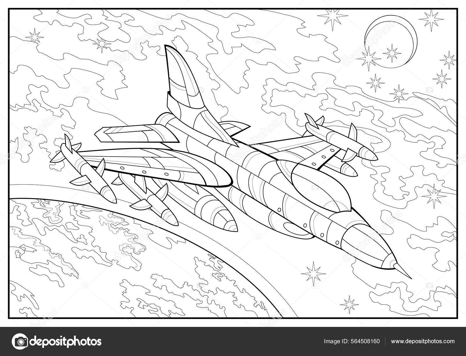 Supersonic aircraft flies high sky earth coloring book children adults stock vector by nataljacernecka