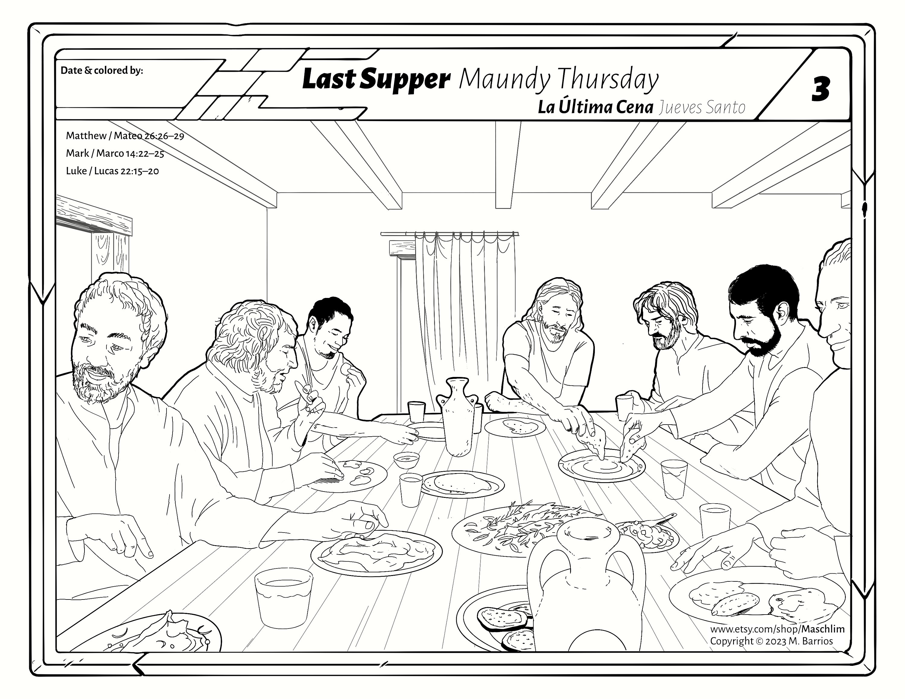 Holy week last supper coloring drawing