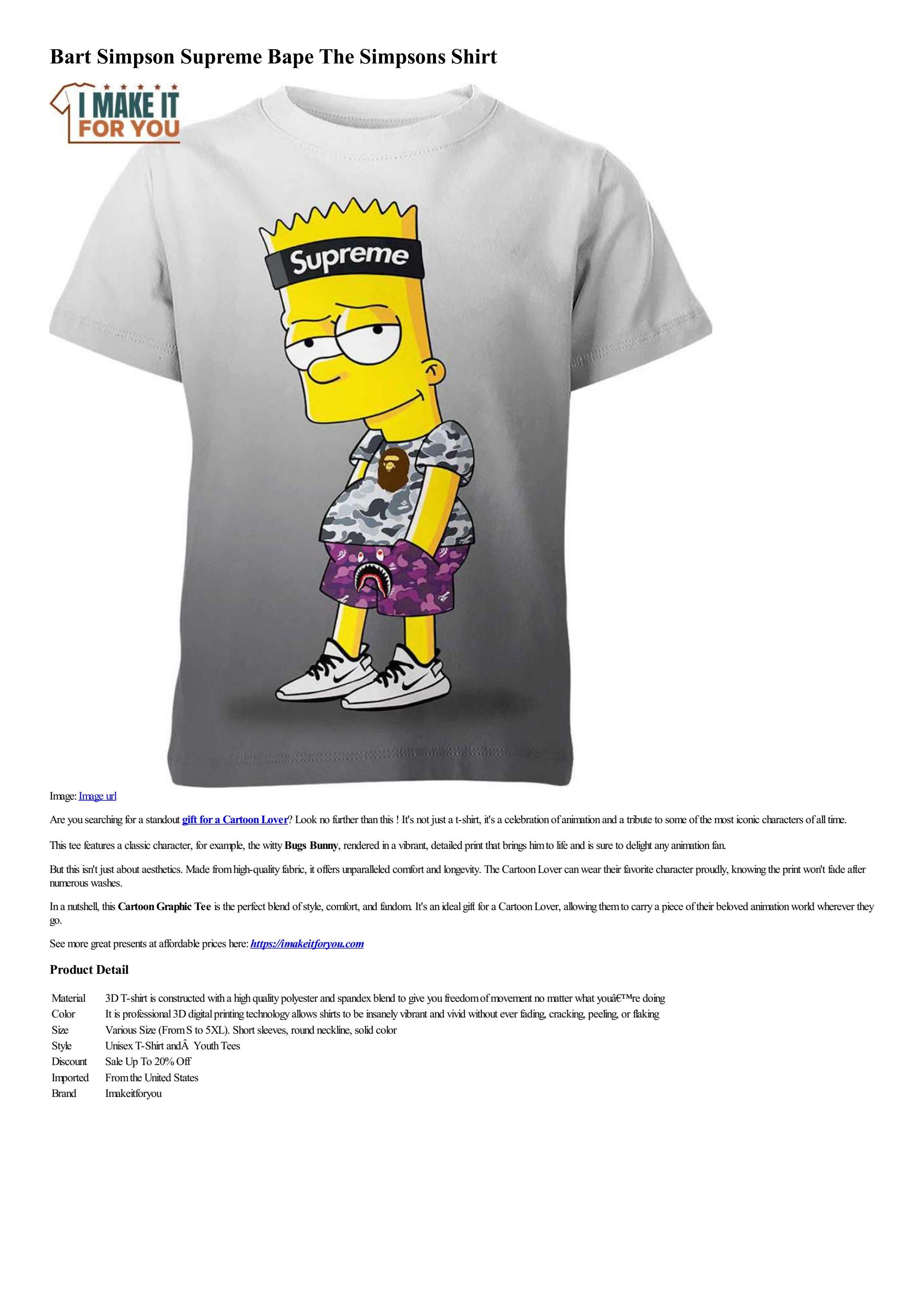 Bart simpson supreme bape the simpsons shirt by imakeitforyou