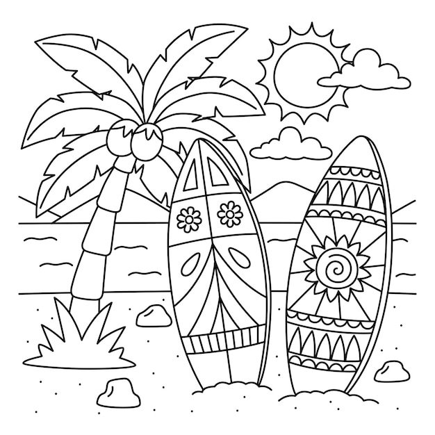Premium vector a cute and funny coloring page of a surfboard provides hours of coloring fun for children color this page is very easy suitable for little kids and toddlers