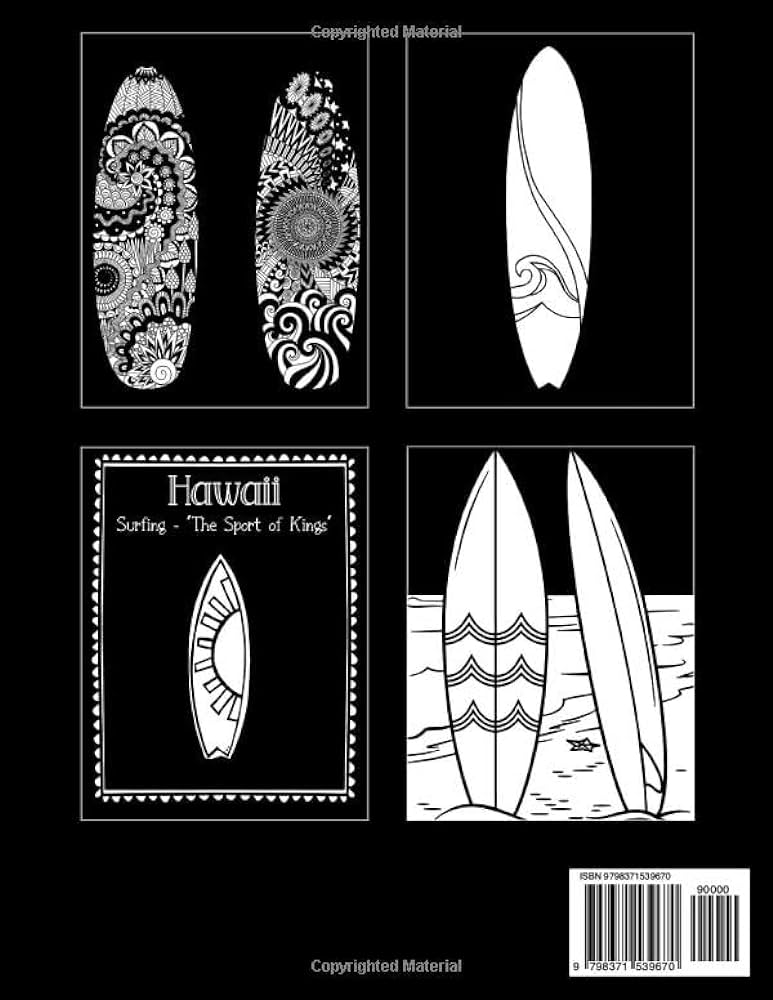 Midnight surfboard coloring book awesome coloring pages with black edition featuring water sport for adults relaxation and stress relief joy rainbow books