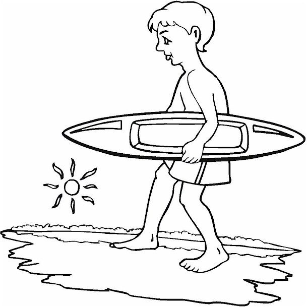 Surfing boy coloring page