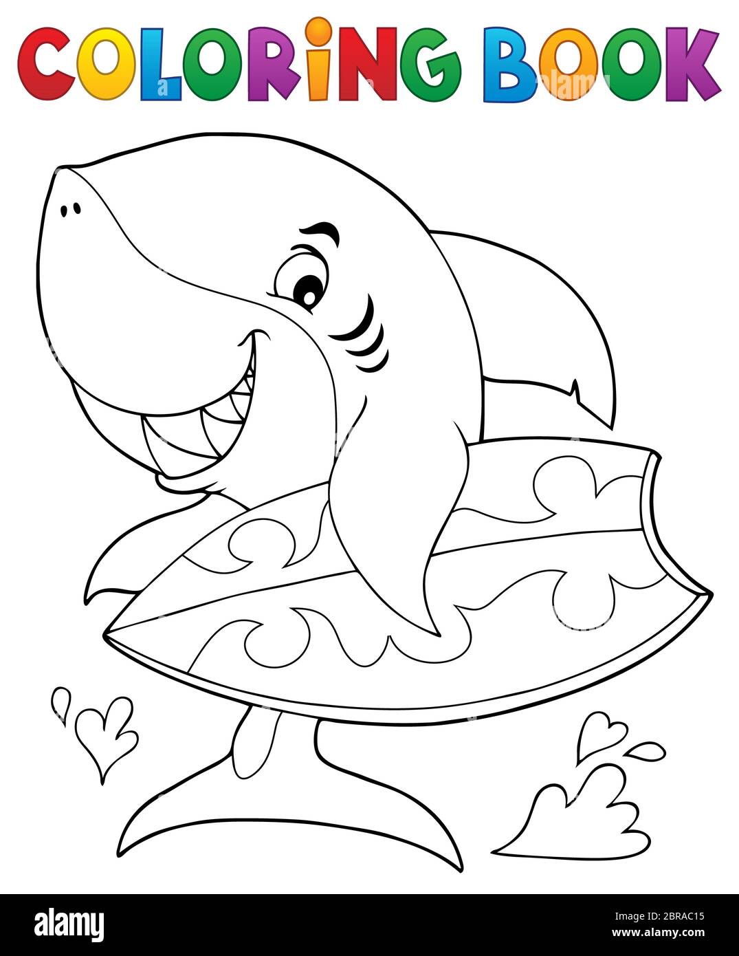 Coloring book surfer shark theme