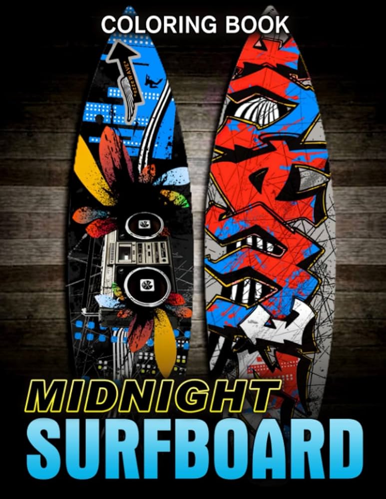 Midnight surfboard coloring book awesome coloring pages with black edition featuring water sport for adults relaxation and stress relief joy rainbow books