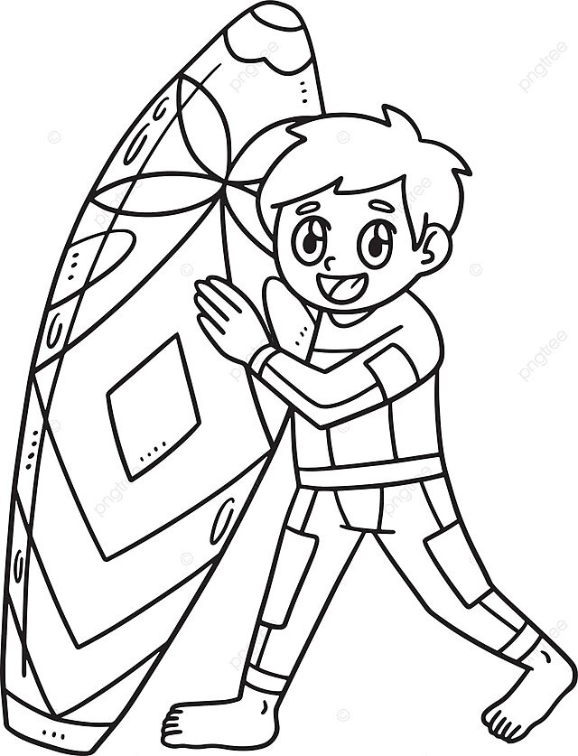 Boy holding surf board isolated coloring page surf board outline illustration vector surf board outline illustration png and vector with transparent background for free download