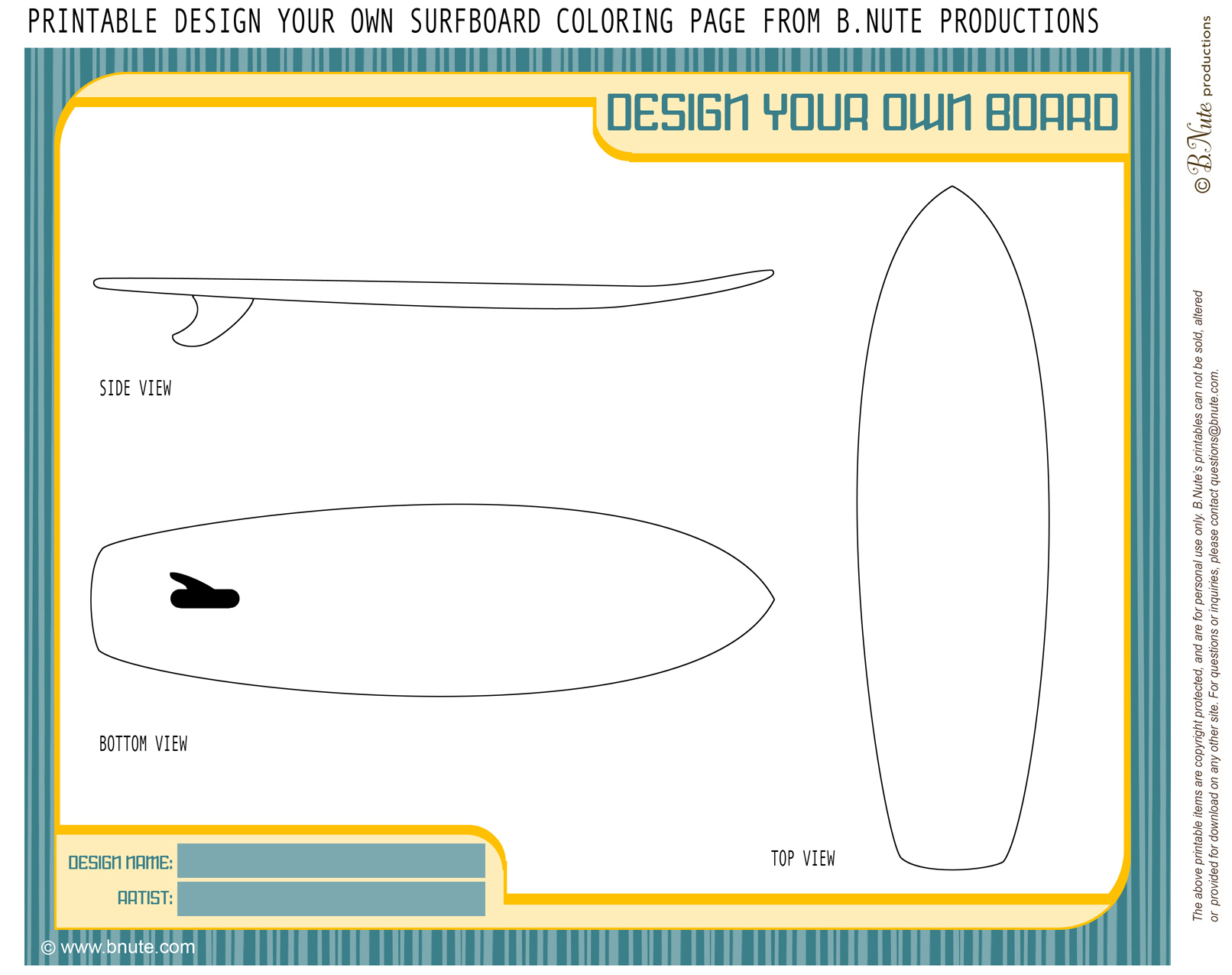 Productions free printable coloring page design your own surfboard