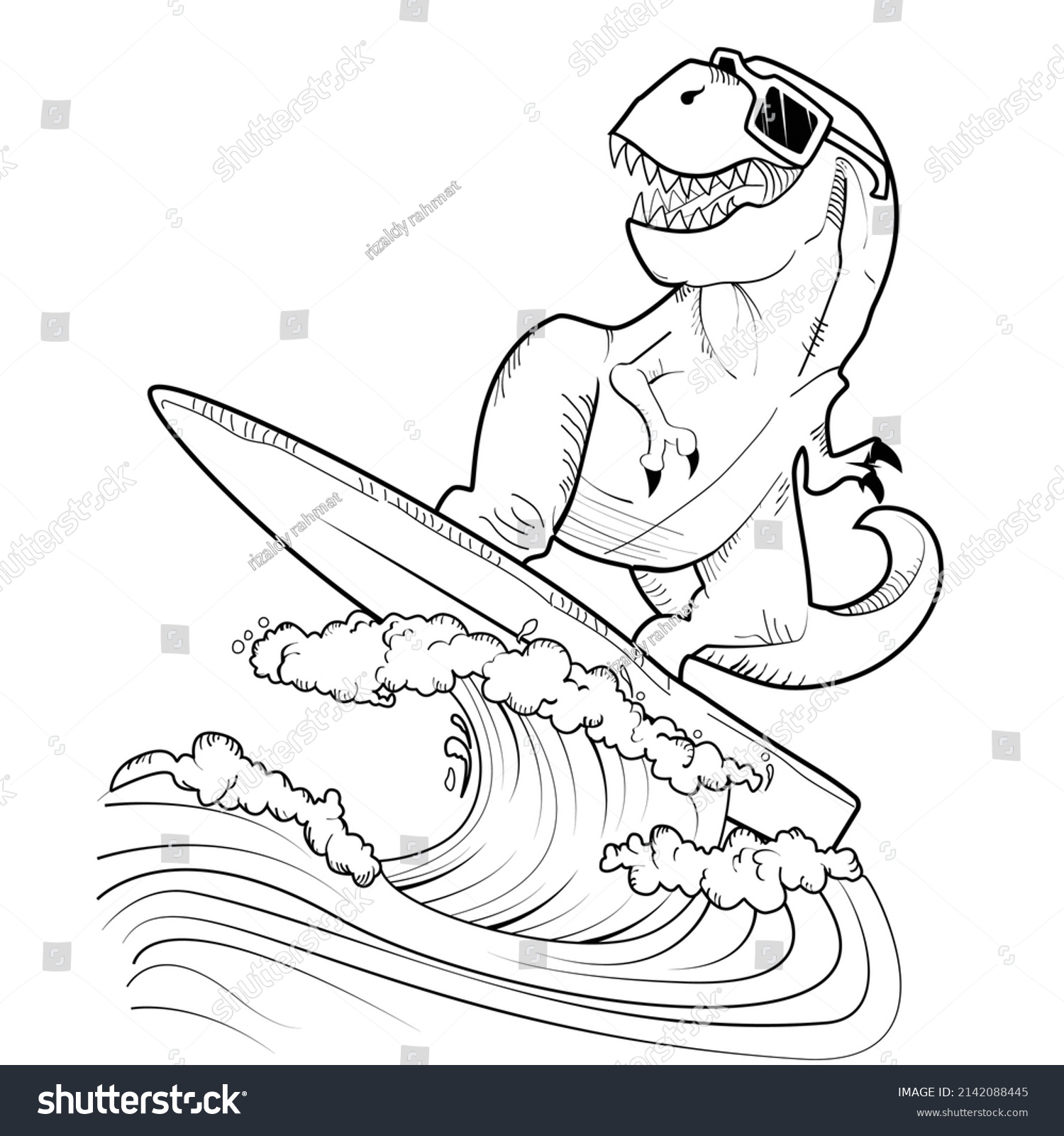 Funny t rex surfer ride big stock vector royalty free