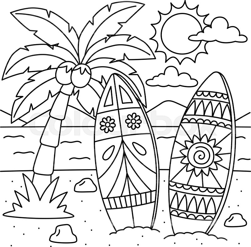 Surfboard summer coloring page for kids stock vector