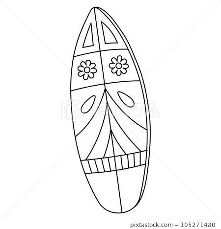 Surfboard summer isolated coloring page for kids