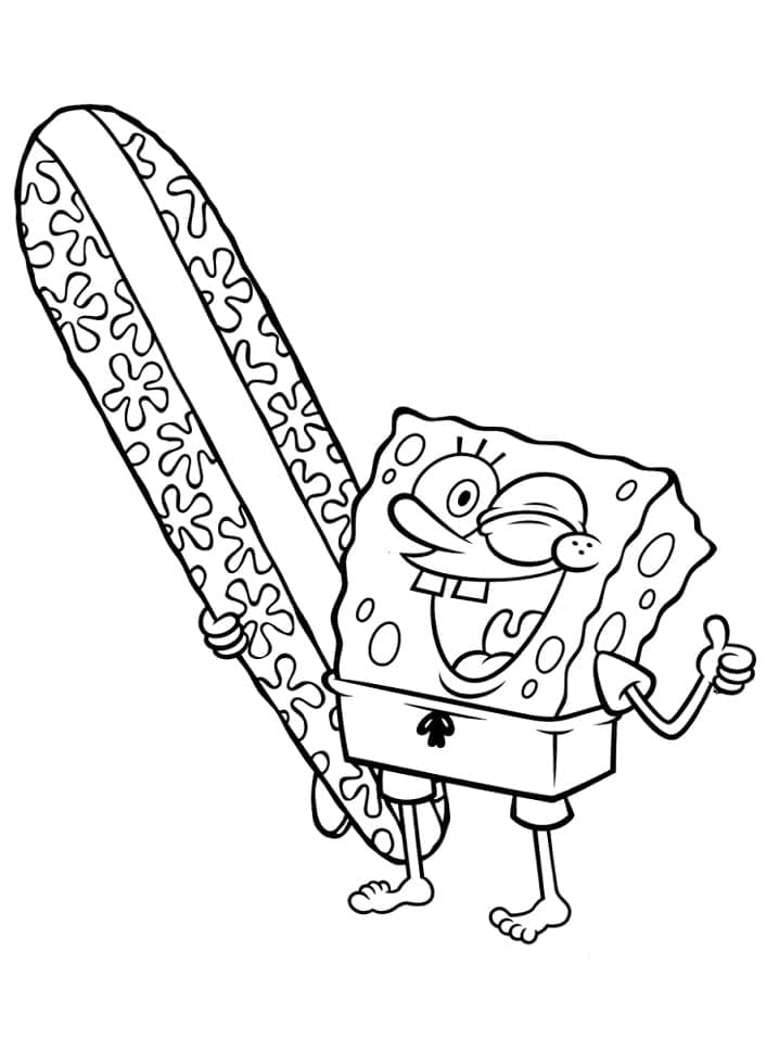 Spongebob with surfboard coloring page