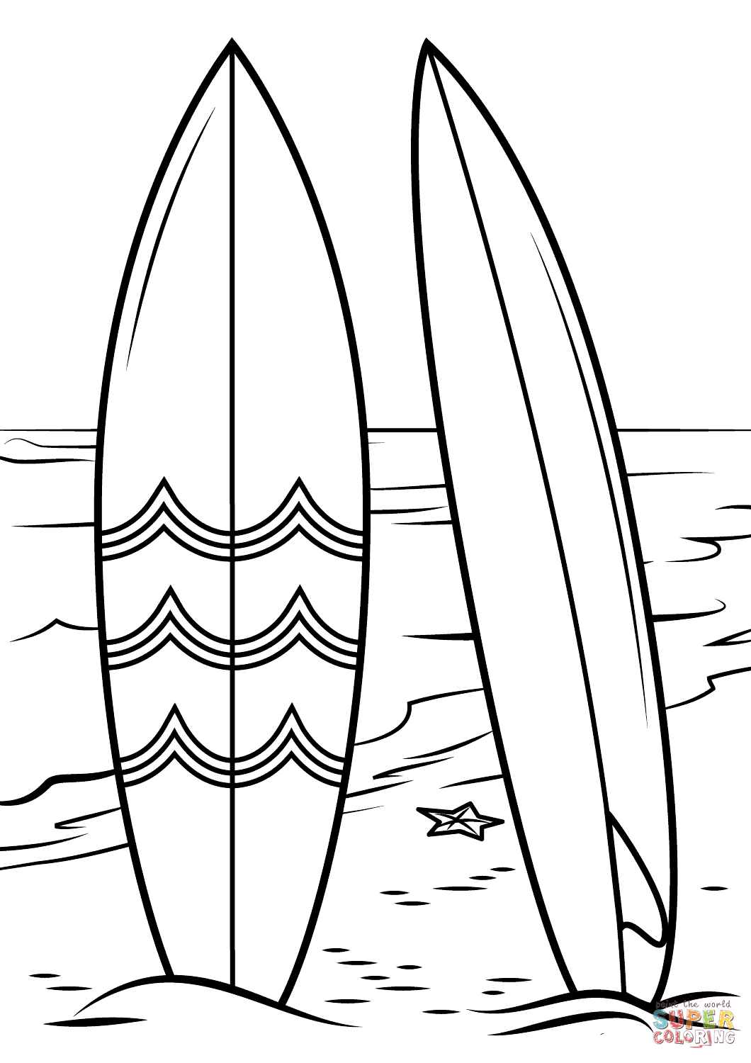 Surfboards on beach coloring page free printable coloring pages