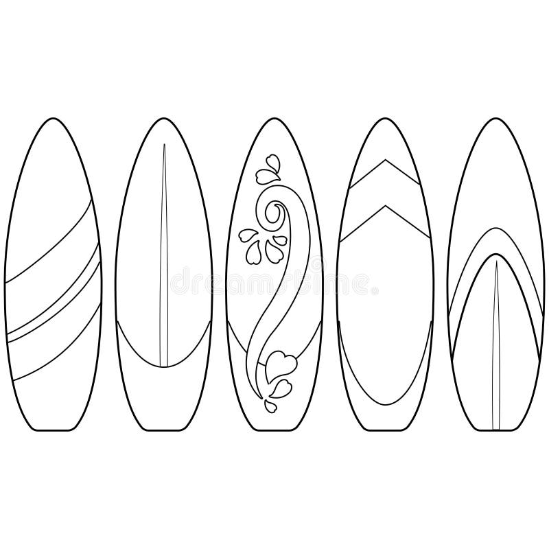 Surfboards collection vector black and white coloring page stock vector