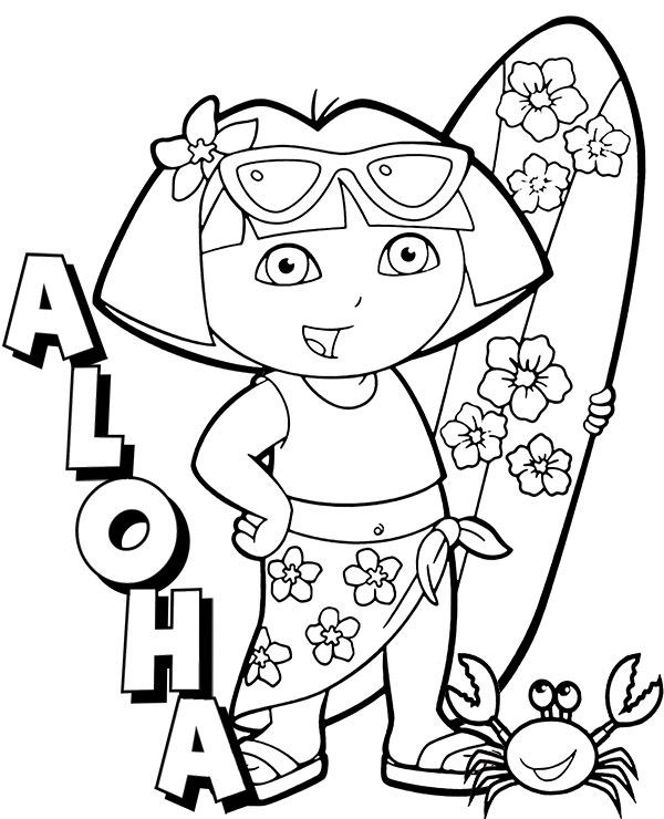 Hawaian coloring page dora