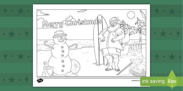 Christmas surfing santa louring page teacher made