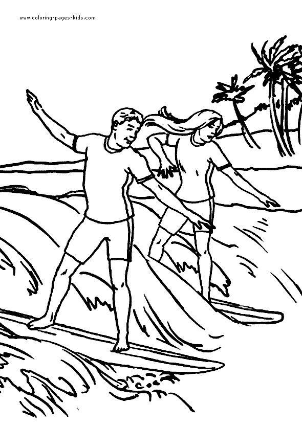 Summer surfing coloring page