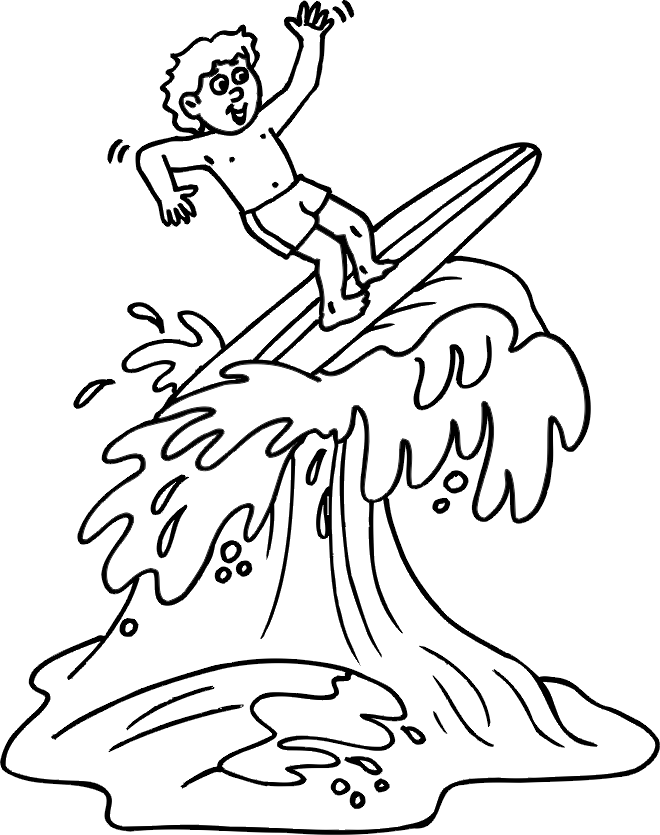 Surfing coloring page boy surfing on huge wave