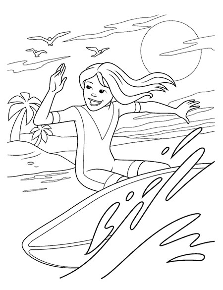 Surfer girl coloring page