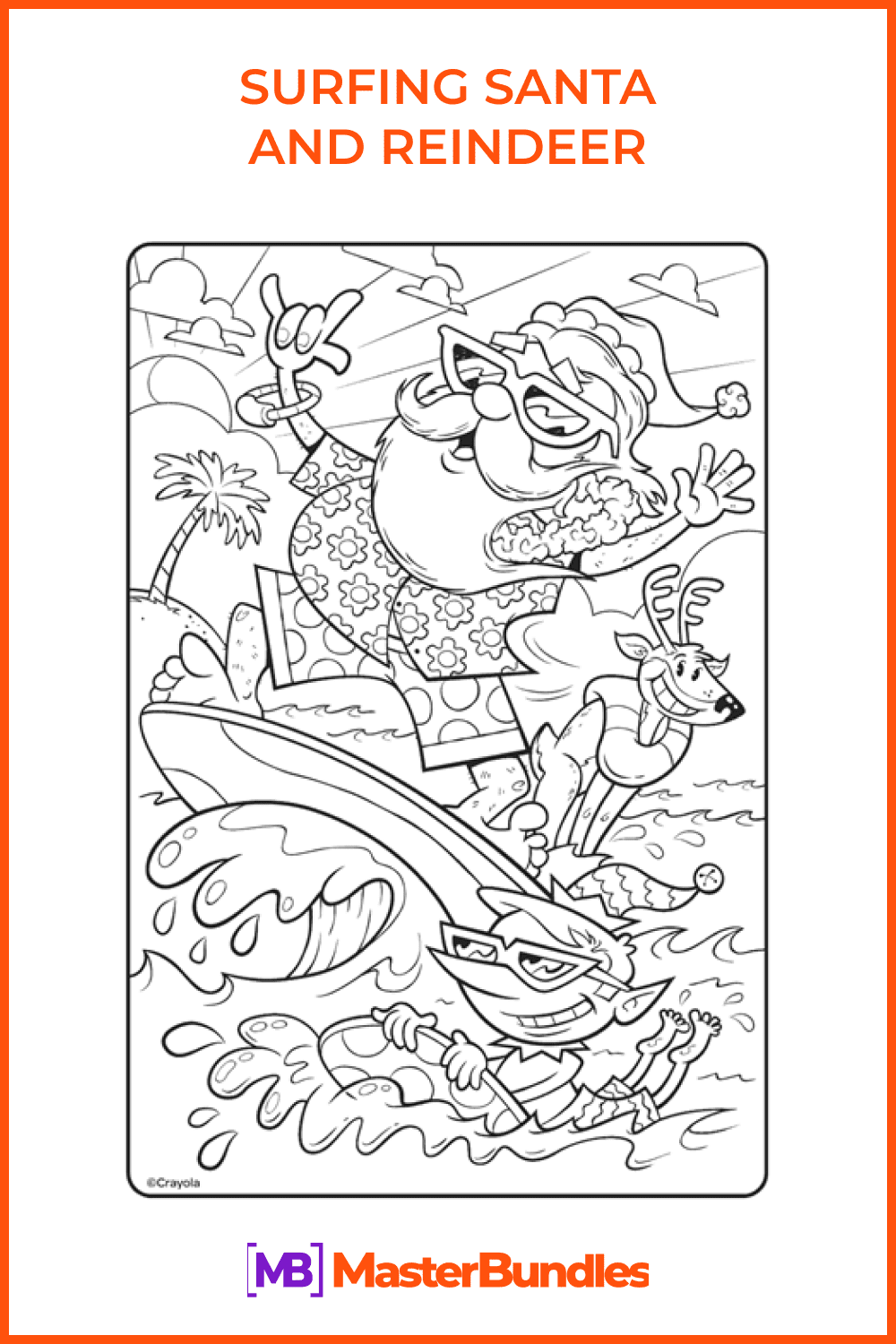 Surfing santa and reindeer free coloring page â