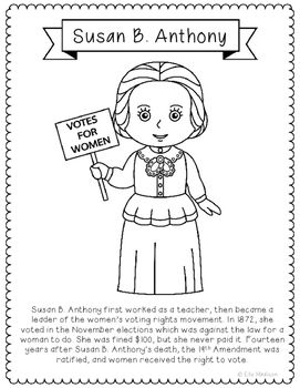 Susan b anthony biography coloring page or poster women in history susan b anthony history girl