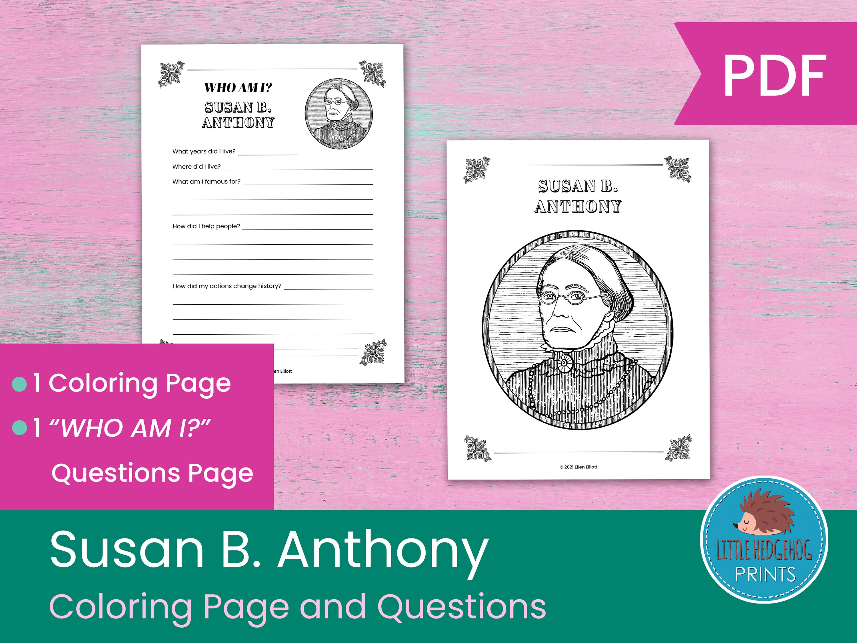 Susan b anthony coloring page and worksheets womens history month voting suffrage