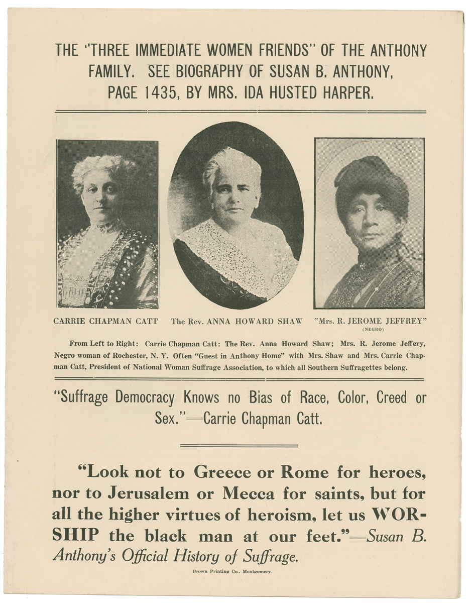 Southern broadsheet urges opposition to women s suffrage because of its support of racial equality and opposition to traditional christianity by women s suffrage very good no binding seth kaller inc