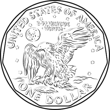 Premium vector american money susan anthony dollar one dollar coin with eagle black and white