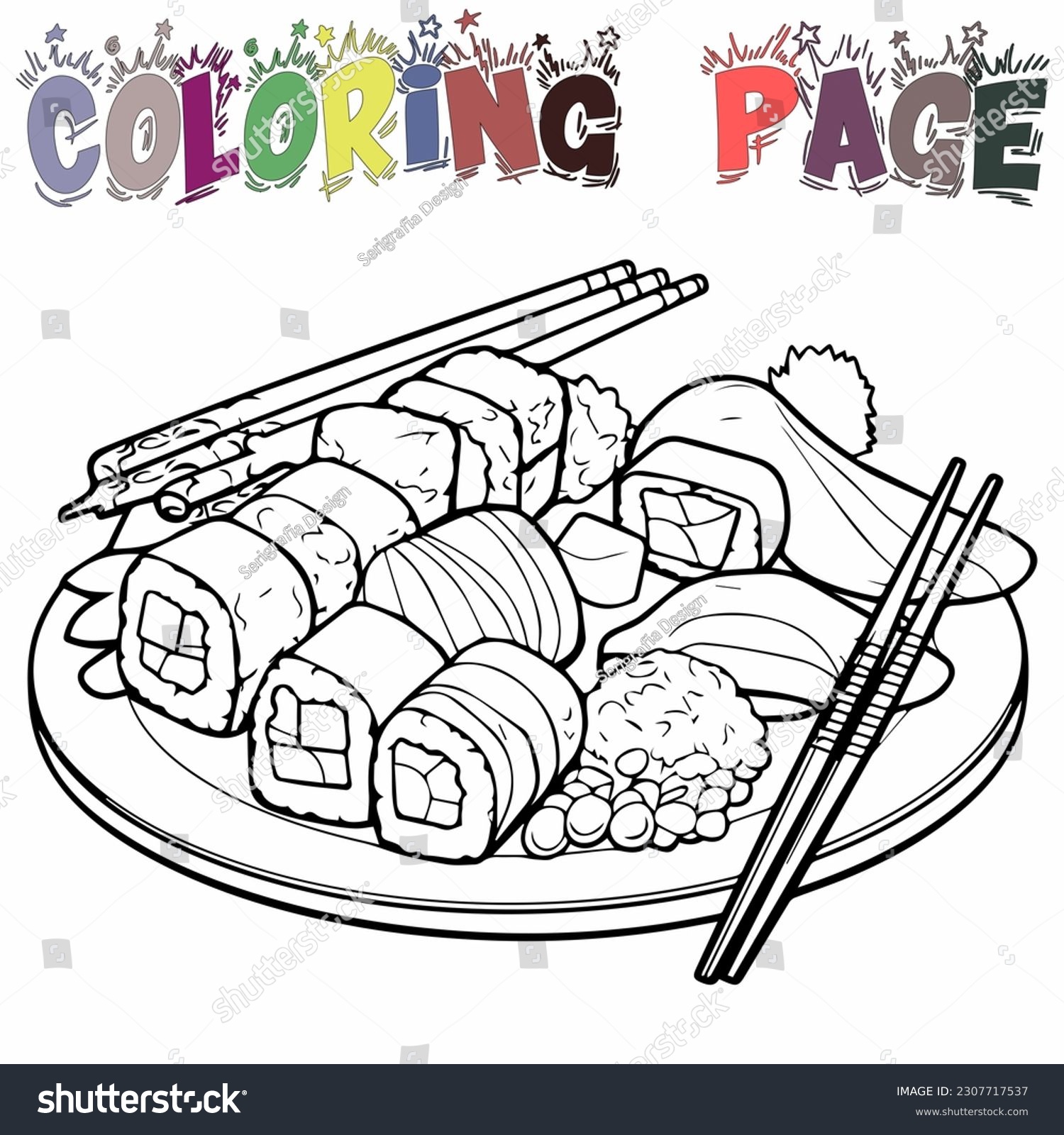 Sushi black white illustration coloring page stock illustration