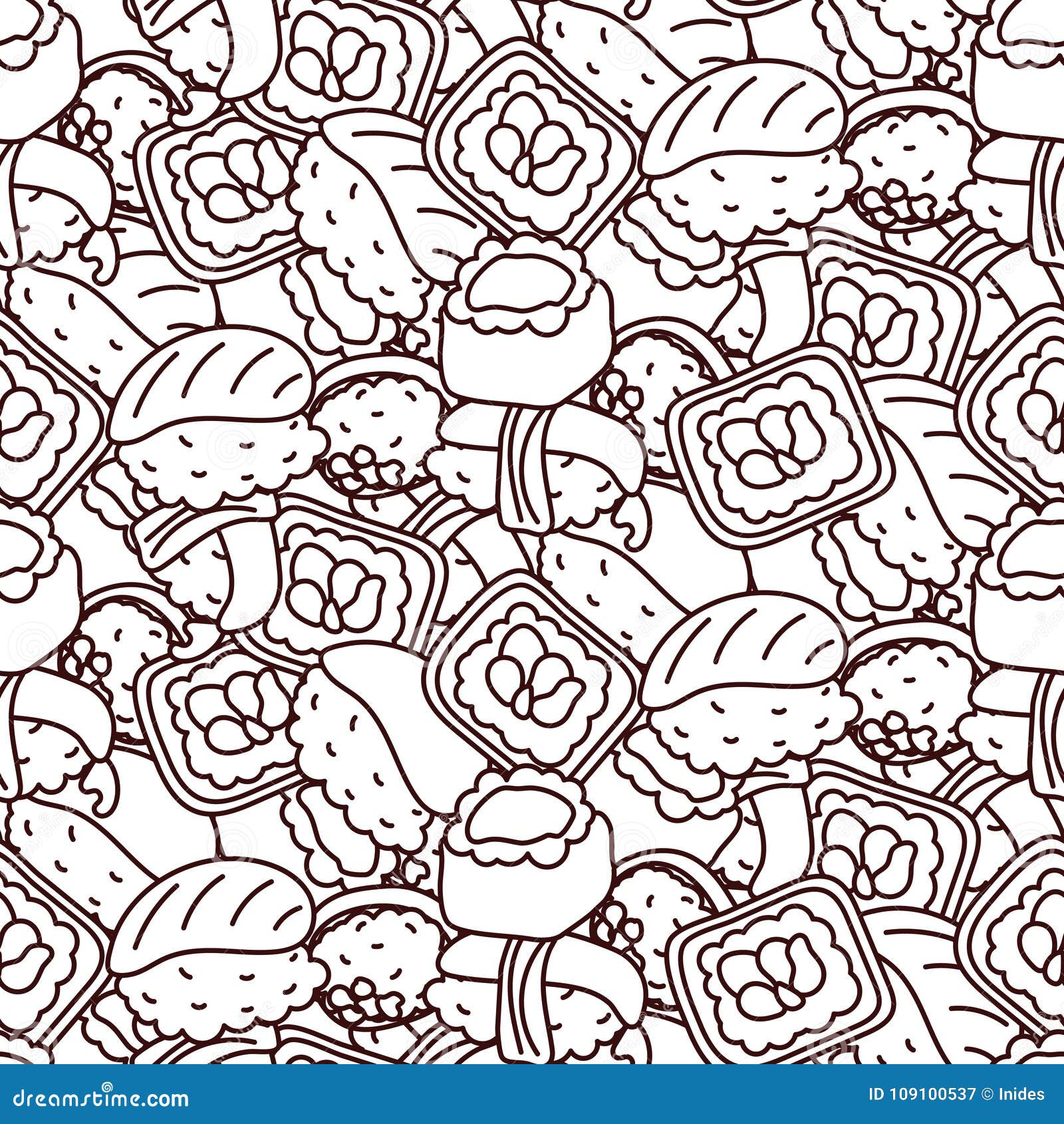 Sushi coloring page vector seamless pattern stock vector