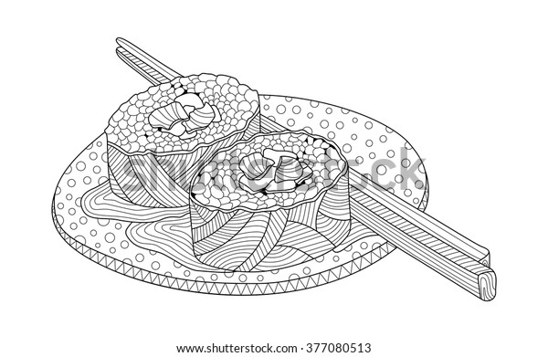 Sushi on plate coloring book illustration stock vector royalty free