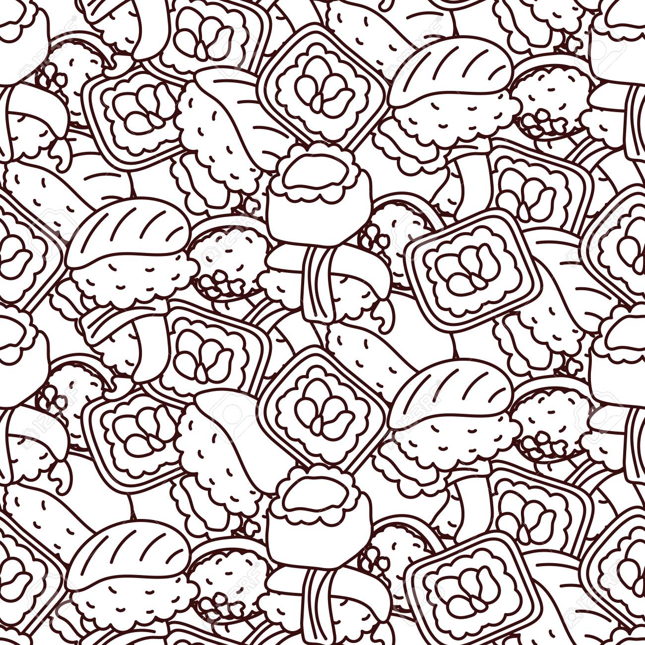 Sushi coloring page vector seamless pattern royalty free svg cliparts vectors and stock illustration image