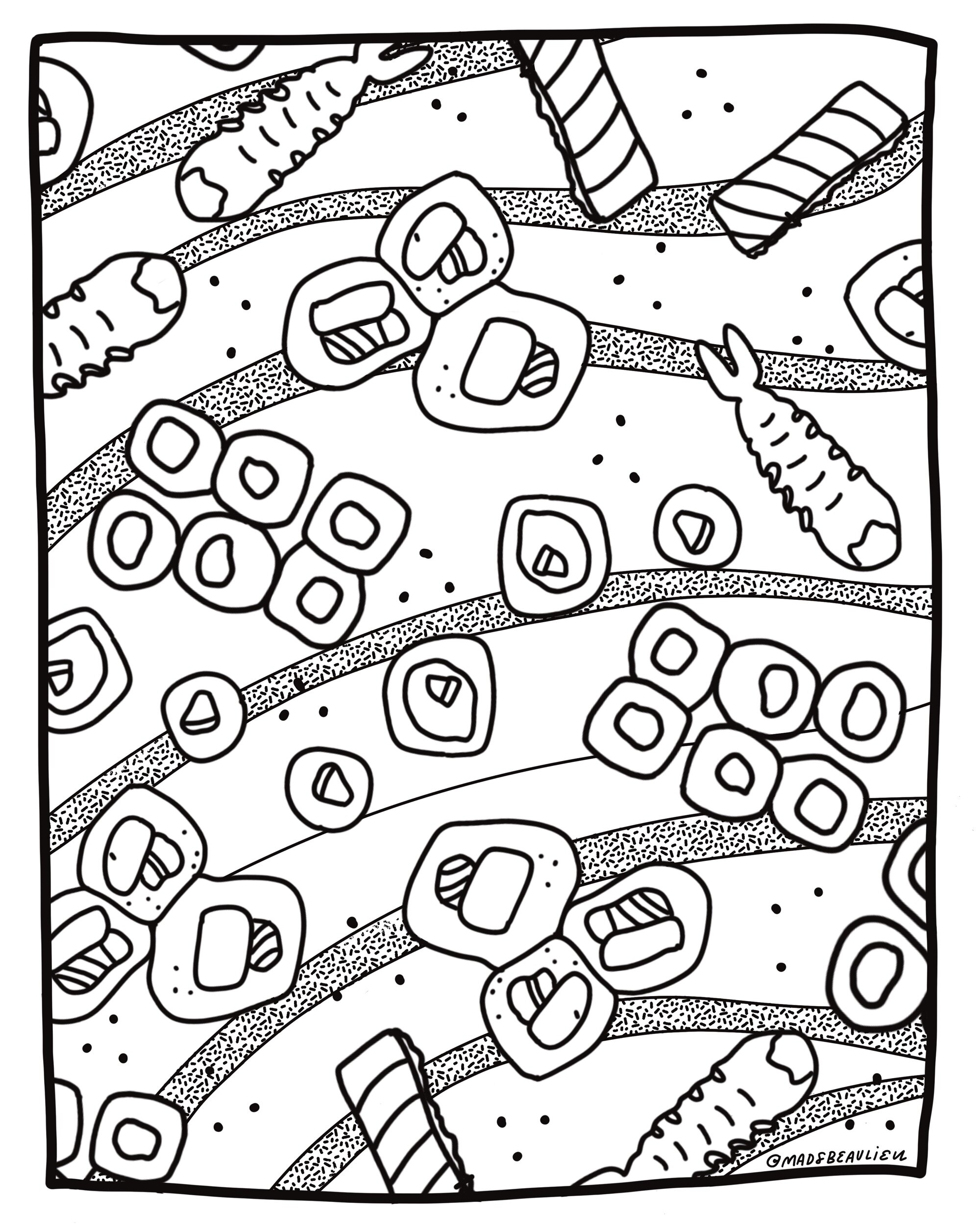 Sushi coloring page for a sunny sunday â beau paper co