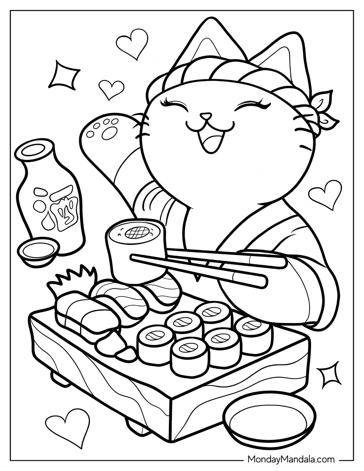 Sushi coloring pages free pdf printables