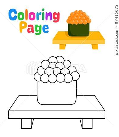 Coloring page with sushi for kids