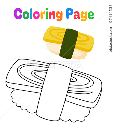 Coloring page with sushi for kids