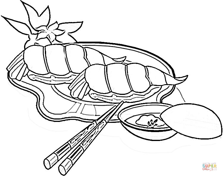 Shrimps sushi coloring page free printable coloring pages