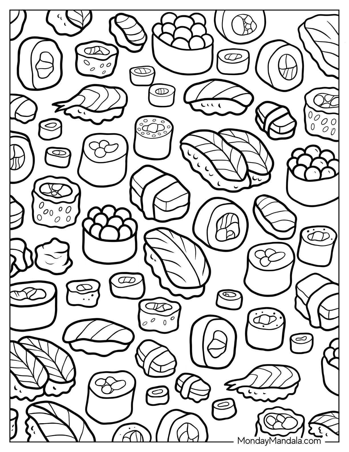 Sushi coloring pages free pdf printables